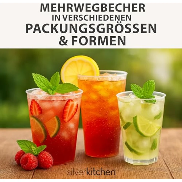 Silverkitchen 50x Longdrink Plastikbecher 0,3 L – Stapelbare Mehrweg Partybecher - Spülmaschinenfeste Hartplastik Becher für Events, Partys & Gastro – Bild 8