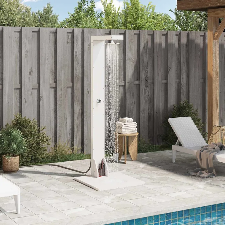 vidaXL Gartendusche 210 cm Massivholz Kiefer und Edelstahl Weiß 886357