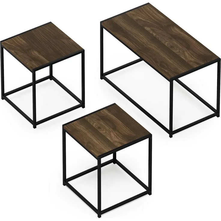 Furinno Camnus Modernes Wohnzimmertischset mit einem Couchtisch und zwei Beistelltischen, 40x76. 2x44. 45 cm