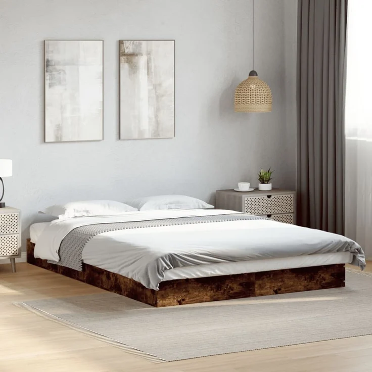 vidaXL Bettgestell ohne Matratze Räuchereiche 140x200 cm Holzwerkstoff 842025 – Bild 1
