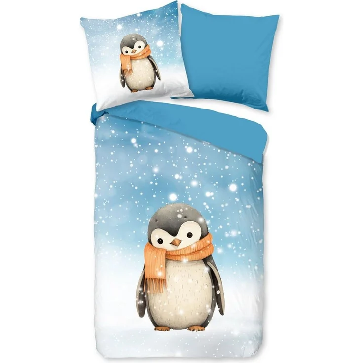 good morning Bettwäsche Comfort Baumwolle, Flanell, 2 teilig, Pinguin, Schneeflocken, Wendebettwäsche – Bild 1