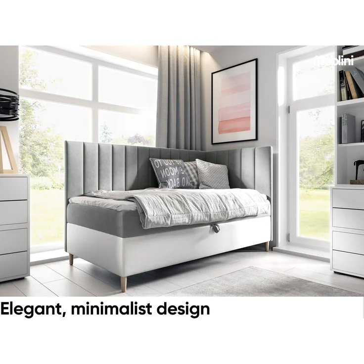 MEBLINI Kinderbett mit Bettkasten MAYA 3 80x200 Rechts – H3/Grau Samt Gepolstert Einzelbett mit Matratze - Polsterbett mit Stauraum - Bett mit Kopfteil – Stauraumbett – Bild 2