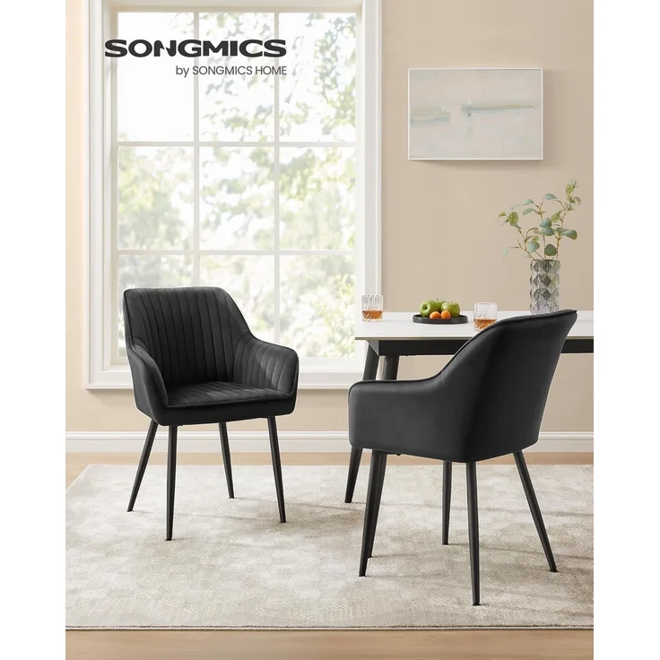 SONGMICS Esszimmerstuhl mit Armlehnen, Samt, 62,5 x 60 x 85 cm, 1x Armlehnenstuhl, Tintenschwarz – Bild 4