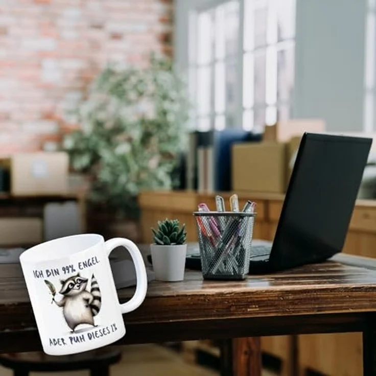 speecheese Tasse Waschbär Kaffeebecher mit Spruch Ich bin 99% Engel Aber puh dieses 1% – Bild 3