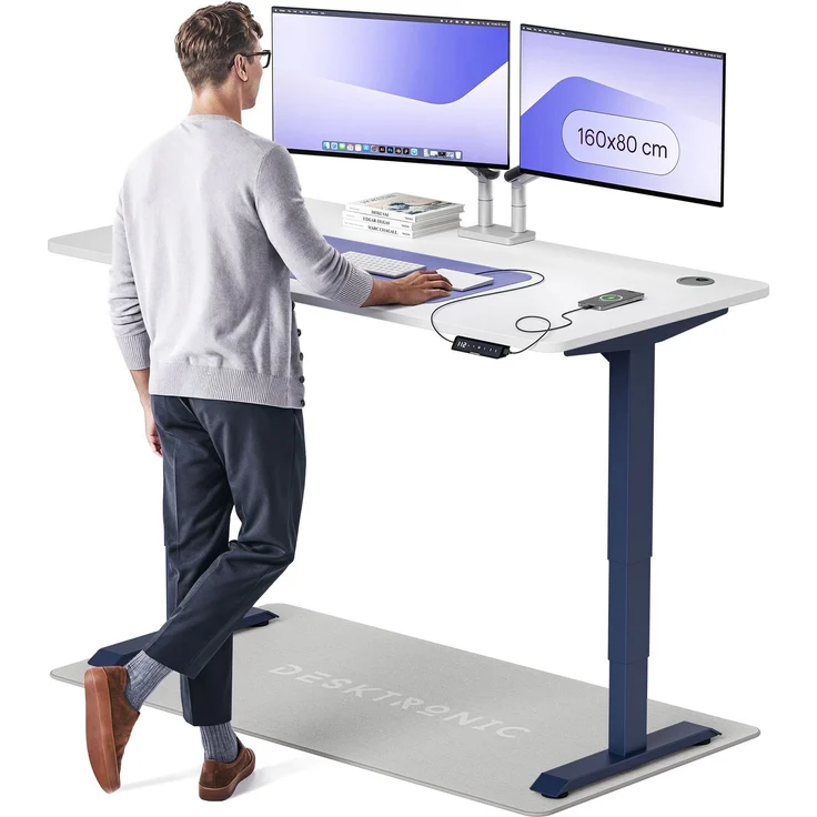 Desktronic HomePro Elektrisch höhenverstellbarer Schreibtisch 160x80cm Blau/Weiß mit Memory-Funktion, Anti-Kollisions Technologie, USB-A und USB-C-Ladeanschlüssen – Bild 1