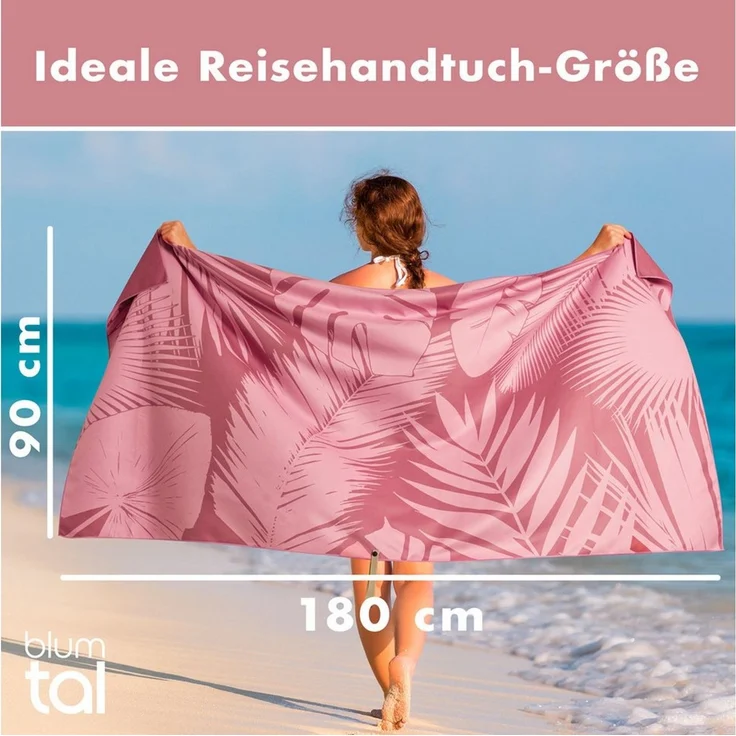 Blumtal Reisehandtuch Strandhandtuch 90x180 cm aus Mikrofaser - kompakt & schnelltrocknend, sandfrei mit Band - Mikrofaser Handtuch groß mit Wellen-Muster