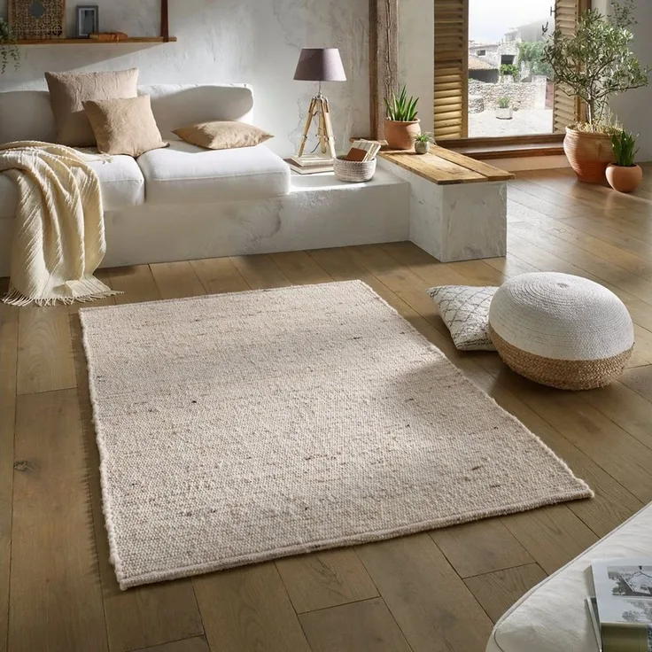 TaCa Home Wollteppich Wollteppich frei von Mottenschutzmitteln, rechteckig, Höhe: 10 mm, nachhaltige Schurwolle Wohnzimmer Schlafzimmer, Natur - 70x130 cm