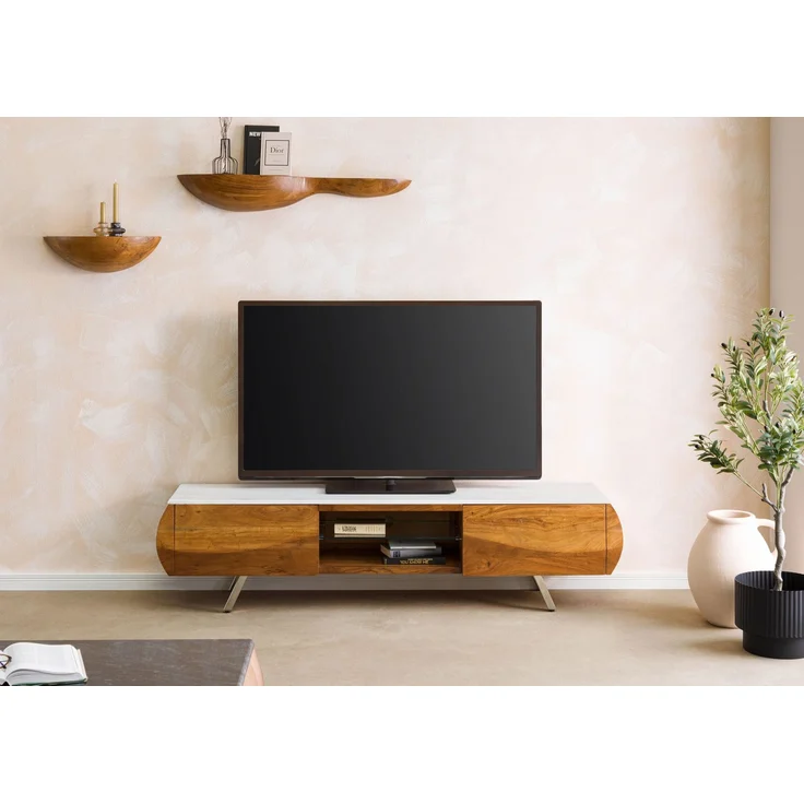 TV-Board Akazie 184x40x45 natur lackiert / Marmor weiß MONTREAL #122 – Bild 9