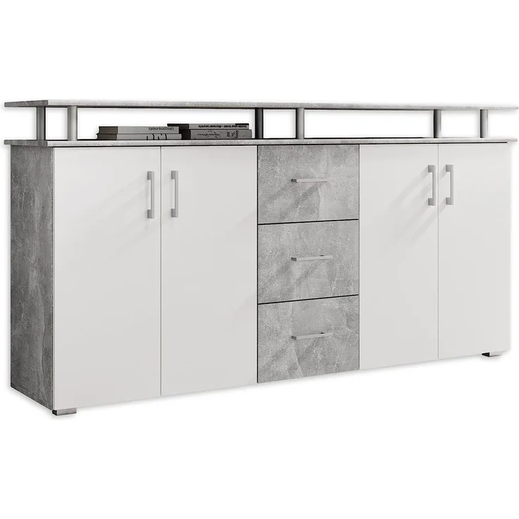 Sideboard 'Lift', Beton/Weiß, 180 cm breit