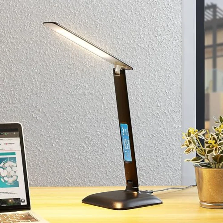Lindby Ludmilla LED-Tischlampe, dimmbar mit Digitalanzeige, Farbwechselfunktion, Thermometer und USB-Port, schwarz – Bild 2