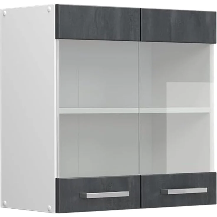 Vicco Küchenschrank Glas R-Line, Schwarz Beton/Weiß, 60 cm