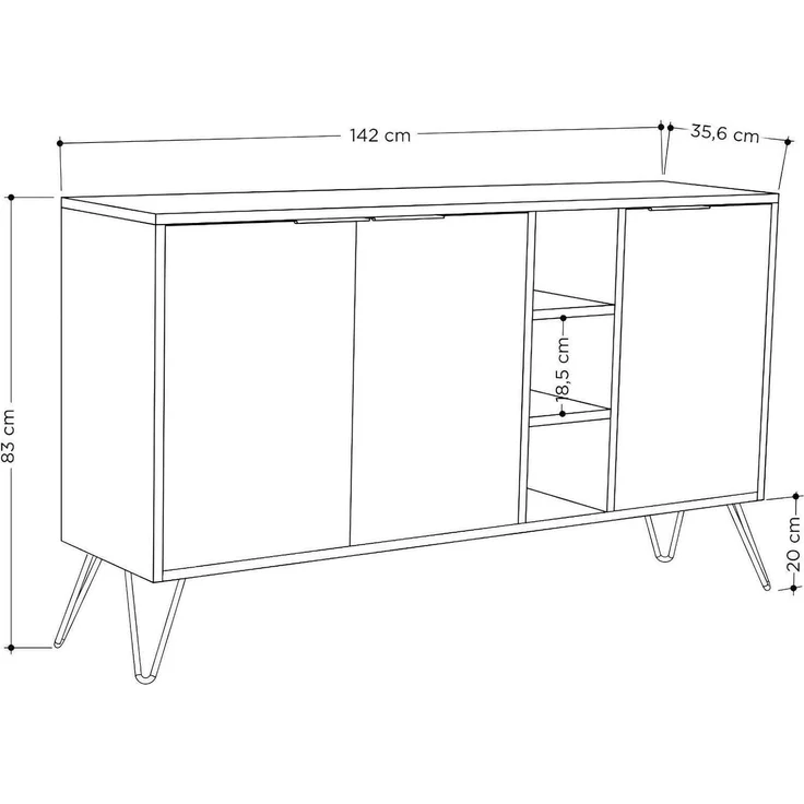 Dmora - Kommode Perseus, Wohnzimmerbuffet, Wohnzimmer-Sideboard, Moderne Küchen-Speisekammer, 142x36h83 cm, Weiß – Bild 2
