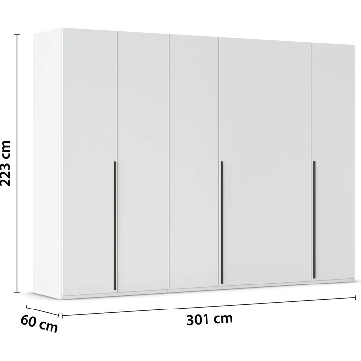 rauch Montclar Kleiderschrank 6-türig, mit 9 Einlegeböden, 3 Kleiderstangen, 1 Schubkasteneinsatz, 1 Inneneinteilung, 1 Innenspiegel, 1 Krawattenhalter, Farbe Weiß, BxHxT 301x223x60 cm – Bild 4