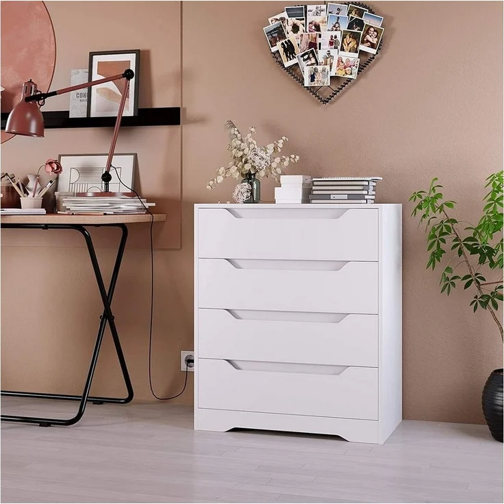 HOMECHO Kommode, Sideboard Weiß Schubladenschrank mit 4 Schubladen – Bild 5