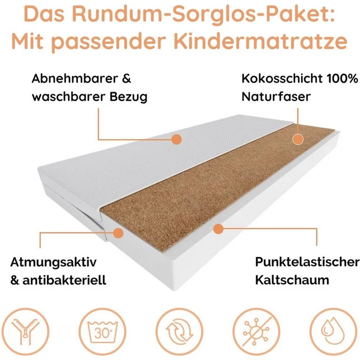 Kids Collective Kinderbett 70x140 / 80x160 cm Komplettset mit Matratze & Schublade (Bett für Jungen und Mädchen, Einzelbett für Kinder von 2 - 10 Jahren), komplettes Set mit Dinosaurier I Motiv für Jungen & Mädchen 80x160 cm – Bild 2