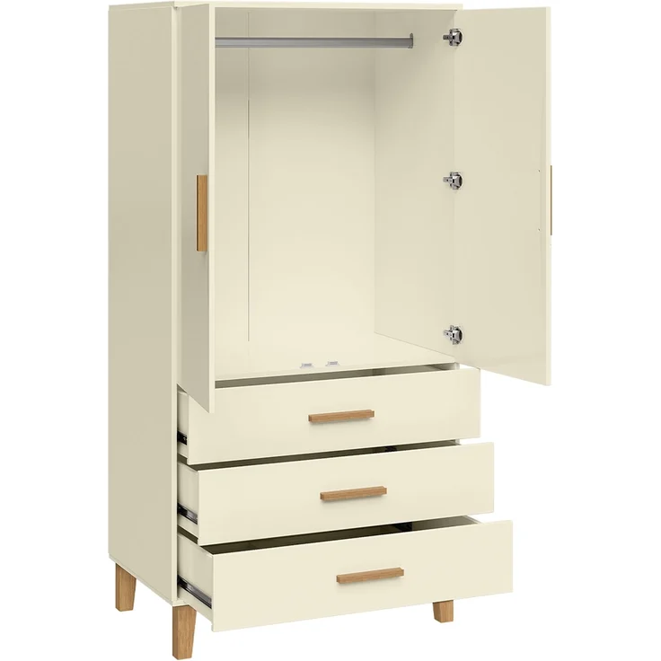 Bellabino 'Liri' Kinderkleiderschrank, beige, Kleiderschrank für Kinderzimmer mit 3 Schubladen und Kleiderstange – Bild 11