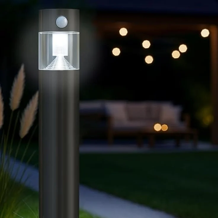 MeLiTec Solar Gartenleuchte rund/ eckig mit Bewegungsmelder, Edelstahl silber / anthrazit : Rund : Anthrazit – Bild 1
