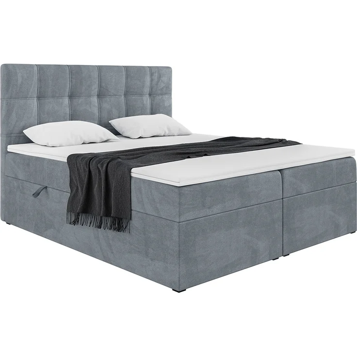 MEBLINI Boxspringbett KAI 200x200cm - H3/Grau Samt - mit Bettkasten - Gepolstert Doppelbett mit Matratze und Topper - Polsterbett mit Stauraum - Bett mit Kopfteil – Bild 2