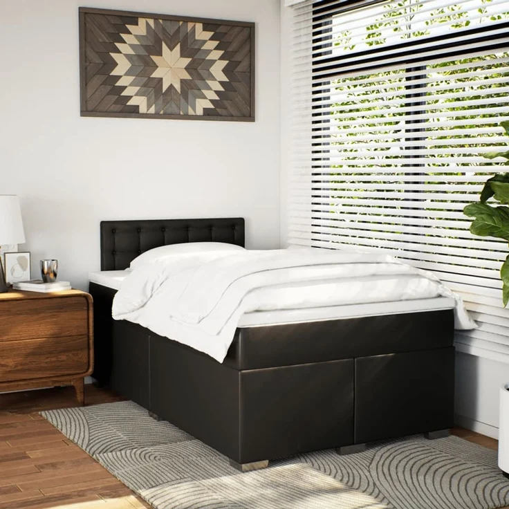 vidaXL Boxspringbett mit Matratze Schwarz 120x200 cm Kunstleder 3288416 – Bild 4