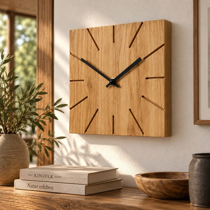 Natuhr Wanduhr F4003 Beam Wand- und Tischuhr aus Massivholz Eiche – Eiche natur – 17 × 17 × 4 cm – Bild 4