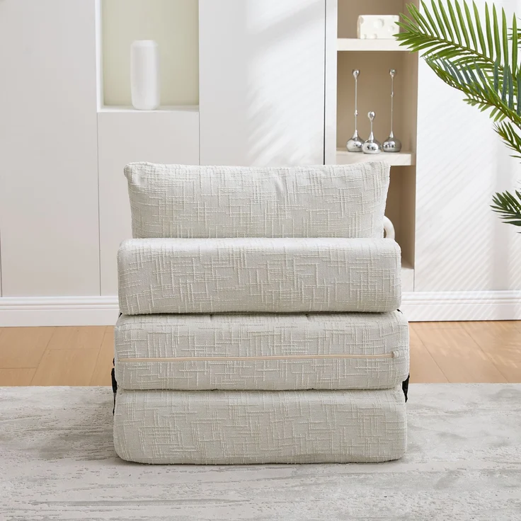 Klappsofa Bett mit Kopf- & Lendenkissen, multifunktionales Schlafsofa, 2-in-1 Faltsofa mit hochdichtem Schaumstoff,Beige – Bild 6