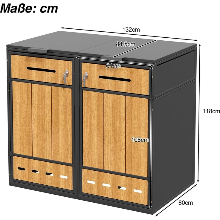 Mülltonnenbox, Mülltonnenverkleidung, 120L 240L, wetterfest, Container, Abfallbehälter, Tonnenhaus, Gartenbox, abschließbare Müllbox (4 Tonnen) – Bild 7