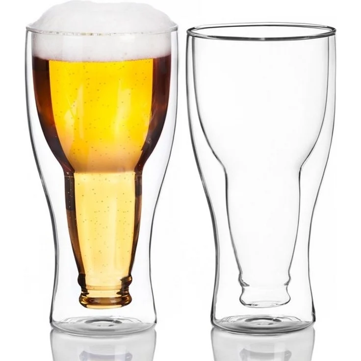 Dimono Bierglas Doppelwandiges Trinkglas, Borosilikatglas, Umgestülpte Bierflasche im Glas – Bild 4