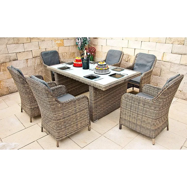 Ragnarök Möbel-Design Garten-Essgruppe Esstisch Set Kingchair, (Set, Polyrattan, Alu), Set bestehend aus 6 bequemen Sessel, 1 großem Tisch