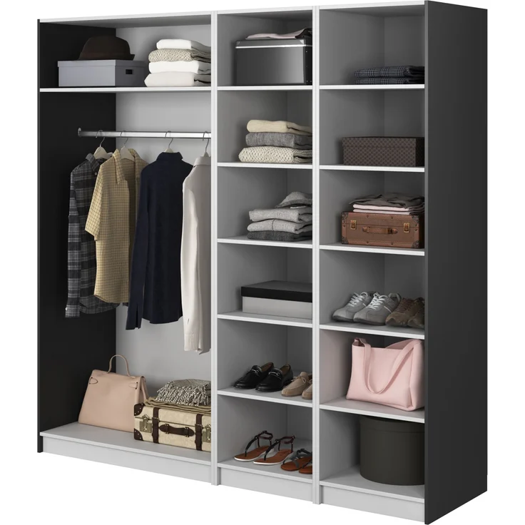 Selsey 'Moonir' Kleiderschrank 4-türig mit Kleiderstange und Regalen, schwarz 200 x 200 x 57 cm – Bild 4
