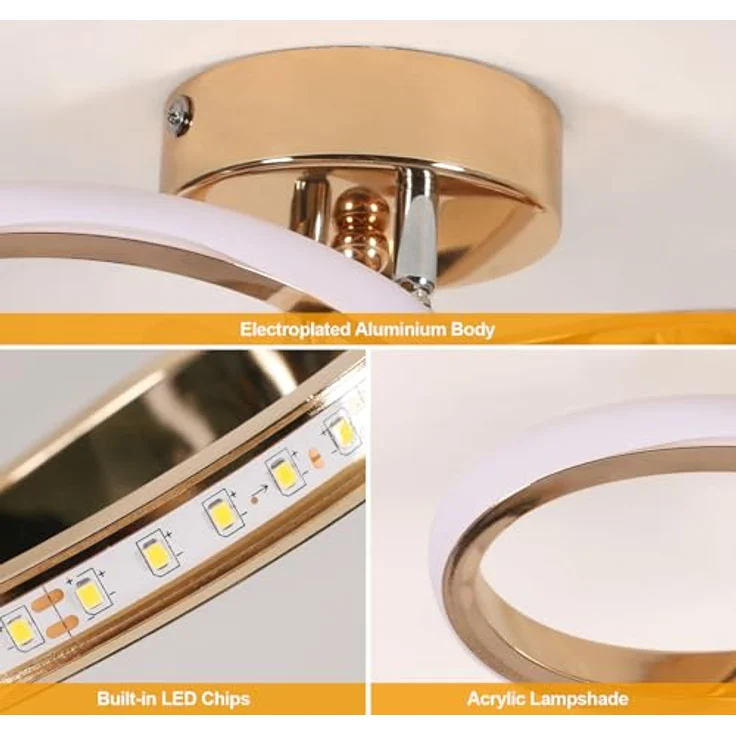 Comely LED Deckenleuchte, 22W 2500LM Blumenformig LED Deckenlampe, Moderne Deckenleuchte für Wohnzimmer, Küche, Schlafzimmer, Flur, Natürliches Licht 4500K, Gold – Bild 5