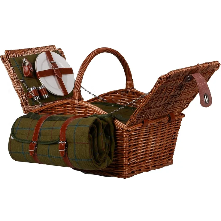 UNUS GARDEN Picknickkorb Weidenkorb für 2 Personen (Abmessung 28/40x32x48cm (HxBxL), inklusive Picknickdecke und inklusive Besteck, Geschirr, uvm.