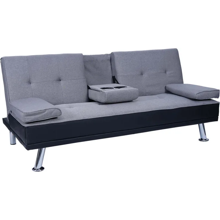 MCW 3-Sitzer-Sofa, Schwarz, verstellbare Rückenlehne, klappbarer Tassenhalter, Schlaffunktion, 166x77x81 cm