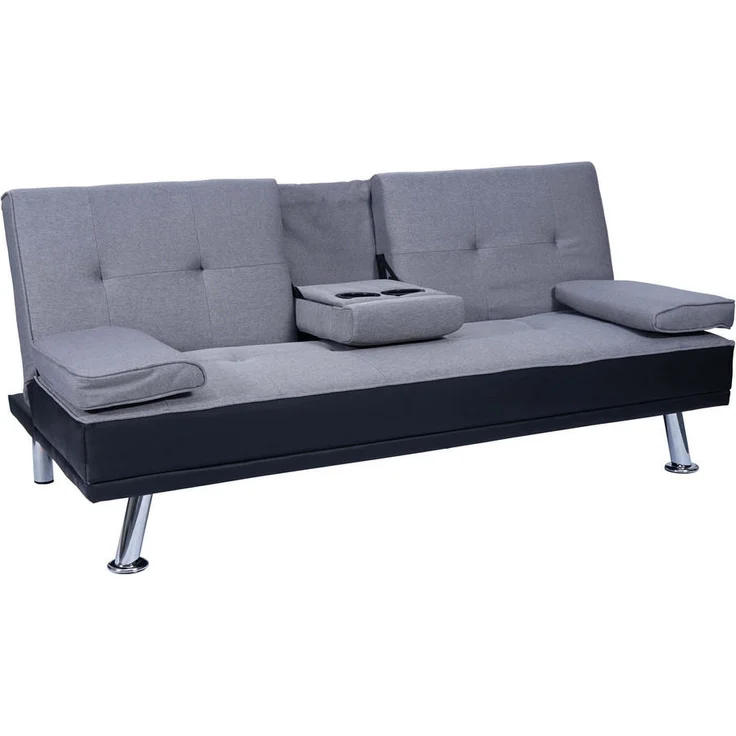 MCW 3-Sitzer-Sofa, Schwarz, verstellbare Rückenlehne, klappbarer Tassenhalter, Schlaffunktion, 166x77x81 cm
