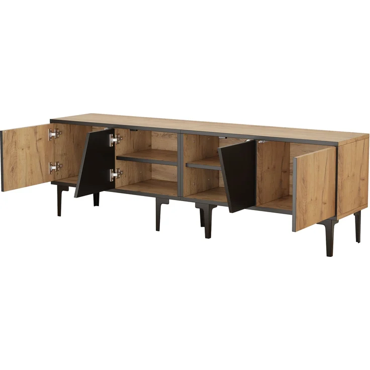 TV-Schrank 160x36,5x45 cm in Naturholzoptik mit 4 Fächern & diagonalen Türen – Bild 9