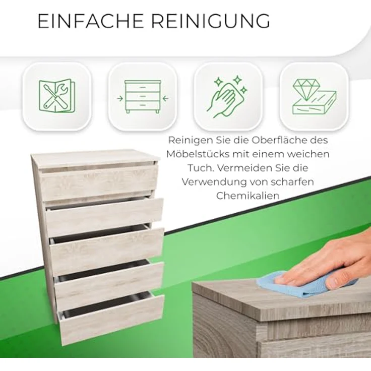 CDF Kommode Malwa M5 | Farbe: Eiche Sonoma | Schrank für Dokumente, Kleinigkeiten | Ideal für Wohnzimmer, Schlafzimmer, Kinderzimmer, Jugendzimmer und Büro | 5 geräumige Schubladen – Bild 7