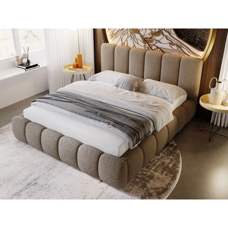GRAINGOLD Cloud Bett 180x200, Polsterbett ohne Bettkasten, Bouclé-Stoff, mit Lattenrost, Braun – Bild 3