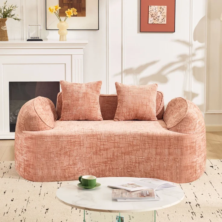 Gebogenes 2-Sitzer Sofa, ergonomisch gepolstert mit Federkern, fertig montiert & pflegeleicht,Rosa – Bild 3