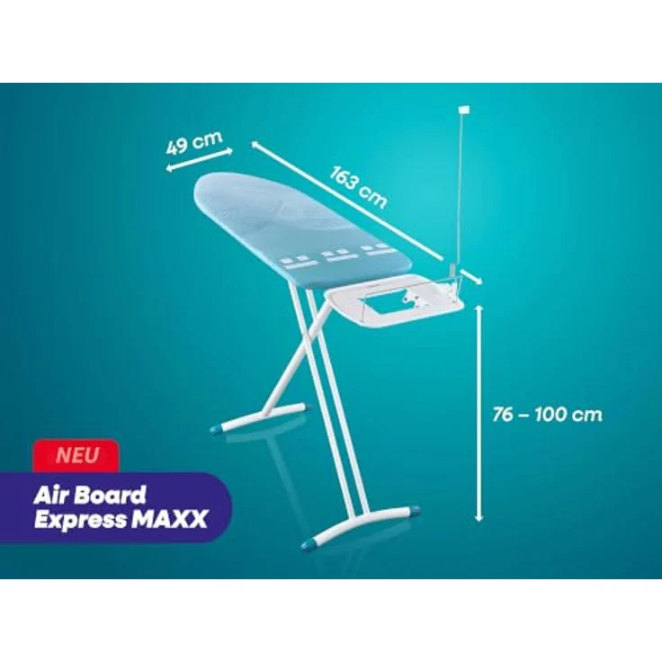 Leifheit Air Board Express L Solid MAXX, ultraleichter Bügeltisch mit 130 x 45 cm Bügelfläche, höhenverstellbar bis 100 cm, ideal für Dampfstationen – Bild 5