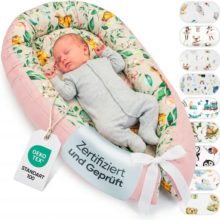 LULANDO Babynest, multifunktionales Kuschelnest für Babys und Säuglinge, Standard 100 von Oeko-Tex, Nestchen, Reisebett, 100% Baumwolle, antiallergisch, hergestellt in der EU