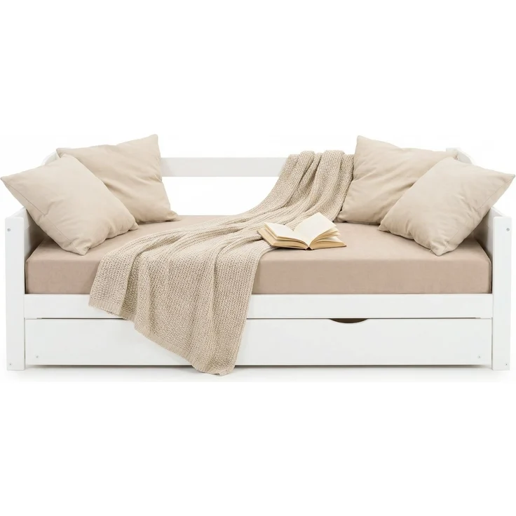 Gästebett Holzbett 90x200 cm mit 2 Matratzen Weiß Tagesbett ausziehbar Jugendbett Ausziehbett Funktionsbett – Bild 10