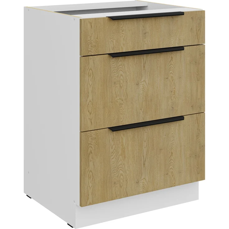 Küchen Unterschrank 60 cm CREMONA Eiche hell + Weiß matt Vollauszug Soft-Close Küche Küchenzeile Einbauküche Küchenblock – Bild 1