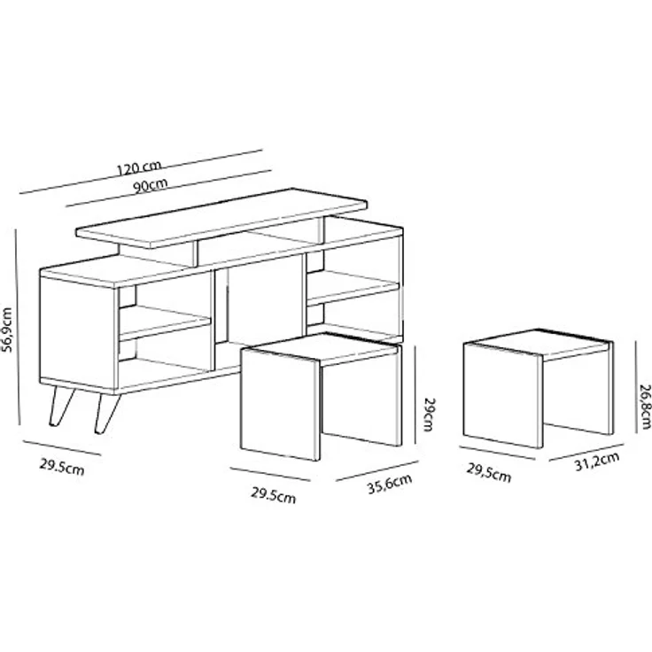 Hanah Home Modern TV Unit with Wall-Mount Option, White & Cordoba, 120 cm | 100% Melamine Coated, 18 mm Thick | Includes 2 Stylish Coffee Tables & Multiple Shelves – Bild 4