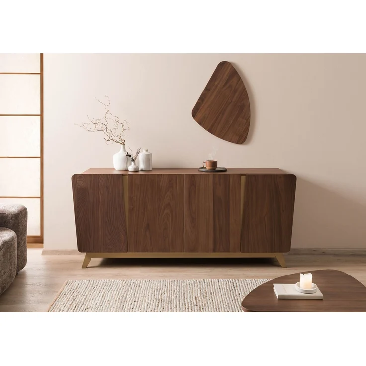 Sideboard Nussbaum-Echtholzfurnier 200 x 45 x 85 braun lackiert BUTTERFLY #107 – Bild 9