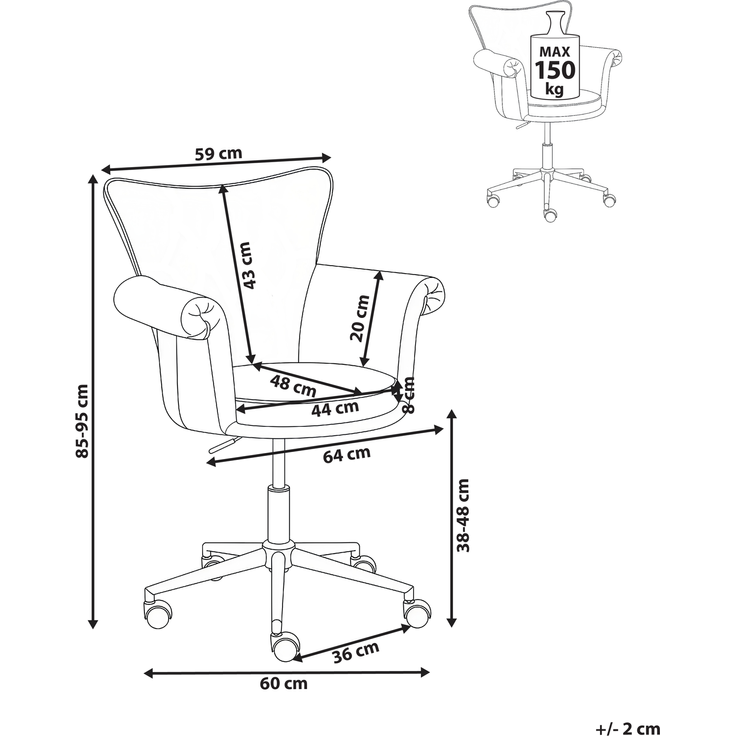 Schreibtischstuhl VELENCIA Samtstoff Pastellrosa – Bild 2