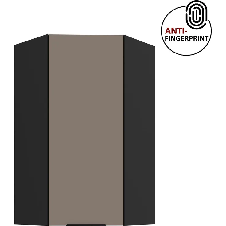Küchen Eckhängeschrank 60x60 cm - Höhe 90 cm Küche ARIA Sandgrau ultra matt + Schwarz matt, hochwertige Fronten mit Anti Fingerprint Beschichtung Küchenzeile Küchenblock