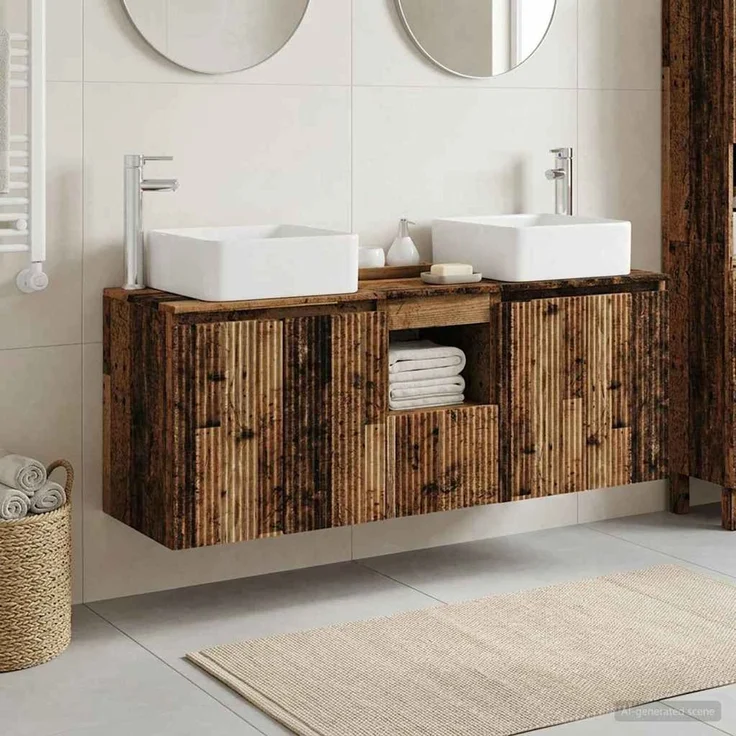 vidaXL Badezimmerschrank-Set 3 stk. Altholz 135 x 35 x 80 cm 3405665 – Bild 1