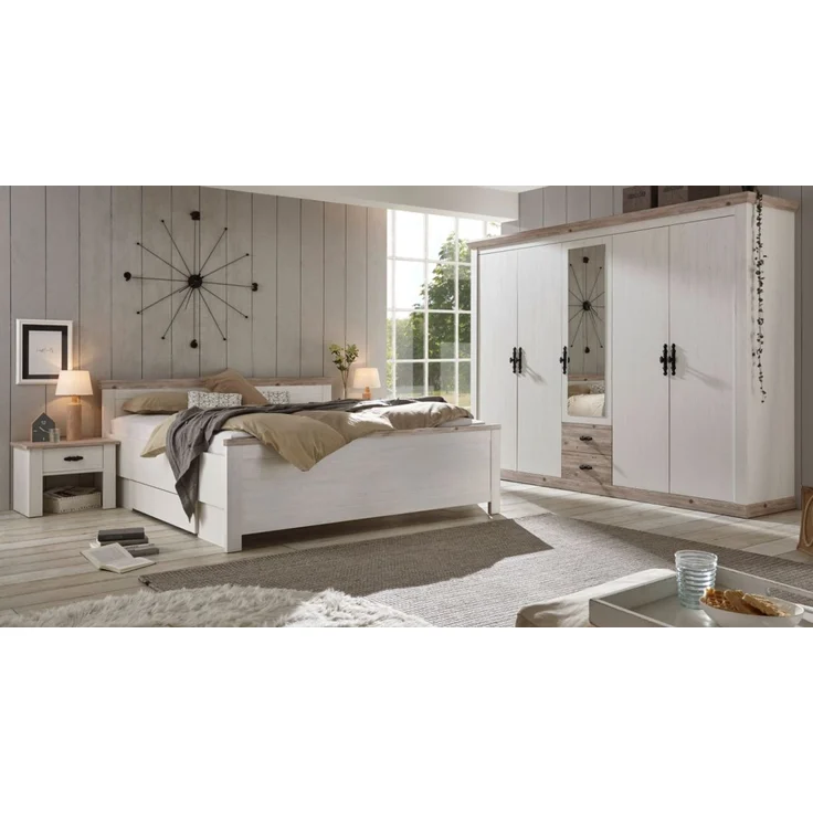 Schlafzimmer komplett Rovola in Pinie weiß Landhaus Komplettzimmer 4-teilig – Bild 1