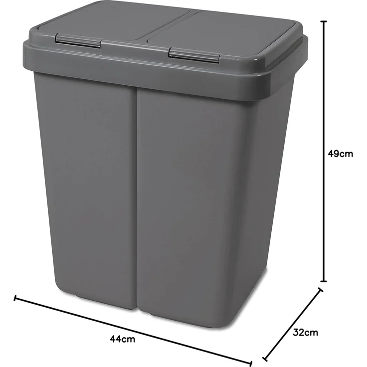 Gardissimo DUO BIN Doppel Mülleimer Abfalleimer 2x25L grau + 2 Ersatzfedern (GD) – Bild 2