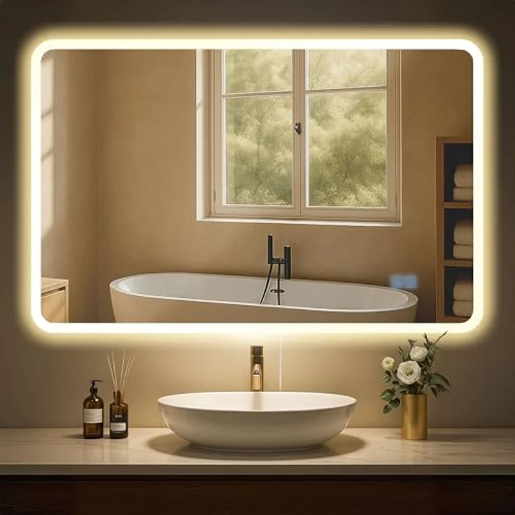 CLP Badspiegel Jericho Anti-Beschlag LED-Beleuchtung dimmbar 3 Licht-Modi,70x100 cm – Bild 2