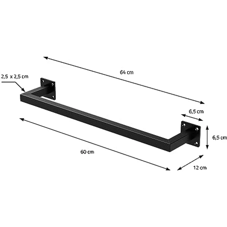 ML-DESIGN Kleiderstange Wandgarderobe Rechteck für die Wand aus Stahl inkl. Montagematerial (3 St), Garderobenstange 60x12cm Schwarz U-Form Kleiderständer Kleidergestell – Bild 6